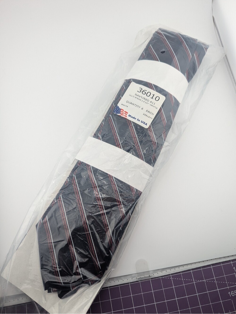 6 Pack Career Cravats Navy Red Silver Striped Tie #36010 3.5x57" USA